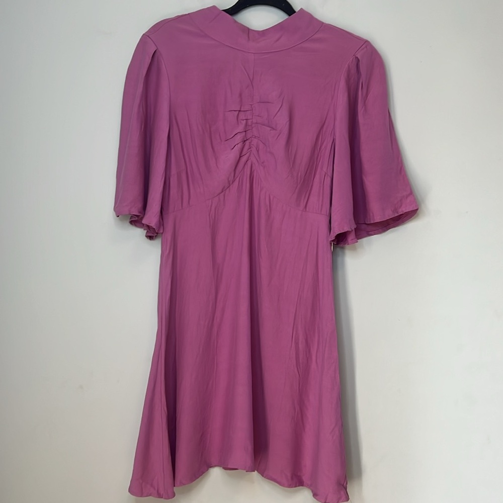 NWT‎ Free People Women's Pink Flutter Sleeve High Neck Button Back Mini Dress 8